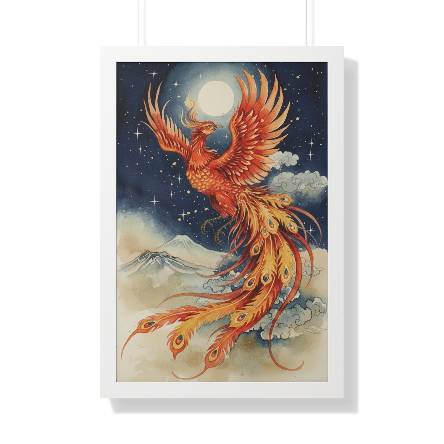 Framed Japanese Phoenix Poster – Night Sky Wall Art | Museum-Quality Print