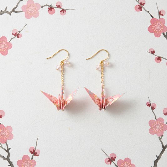 ピンク鶴日本画