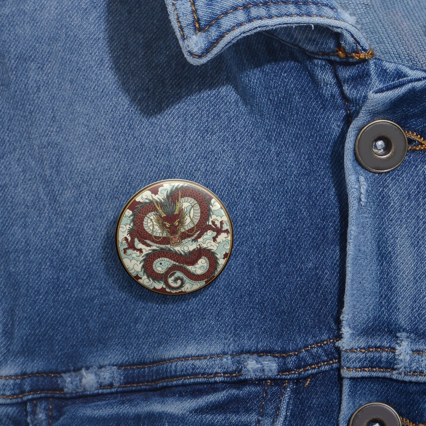 Dragon Pin Button – Vintage Red Dragon Enamel Style Badge
