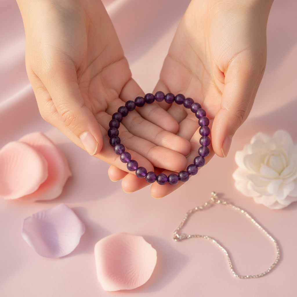 Amethyst Bracelet 8mm - Hand and Props