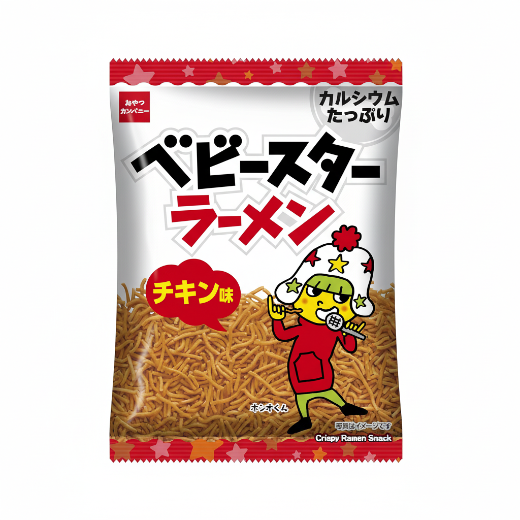 Baby Star ramen snack from Japan, crunchy noodle snack with savory flavor