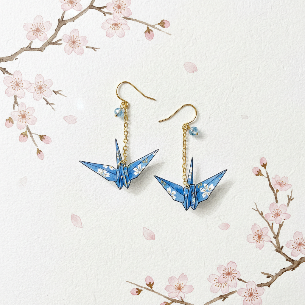 友禅和紙折り鶴ピアス