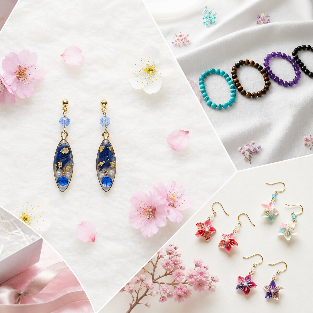 Assorted Japanese-inspired jewelry presented as a mystery box gift