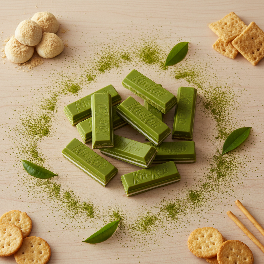 Matcha KitKat Flat Lay