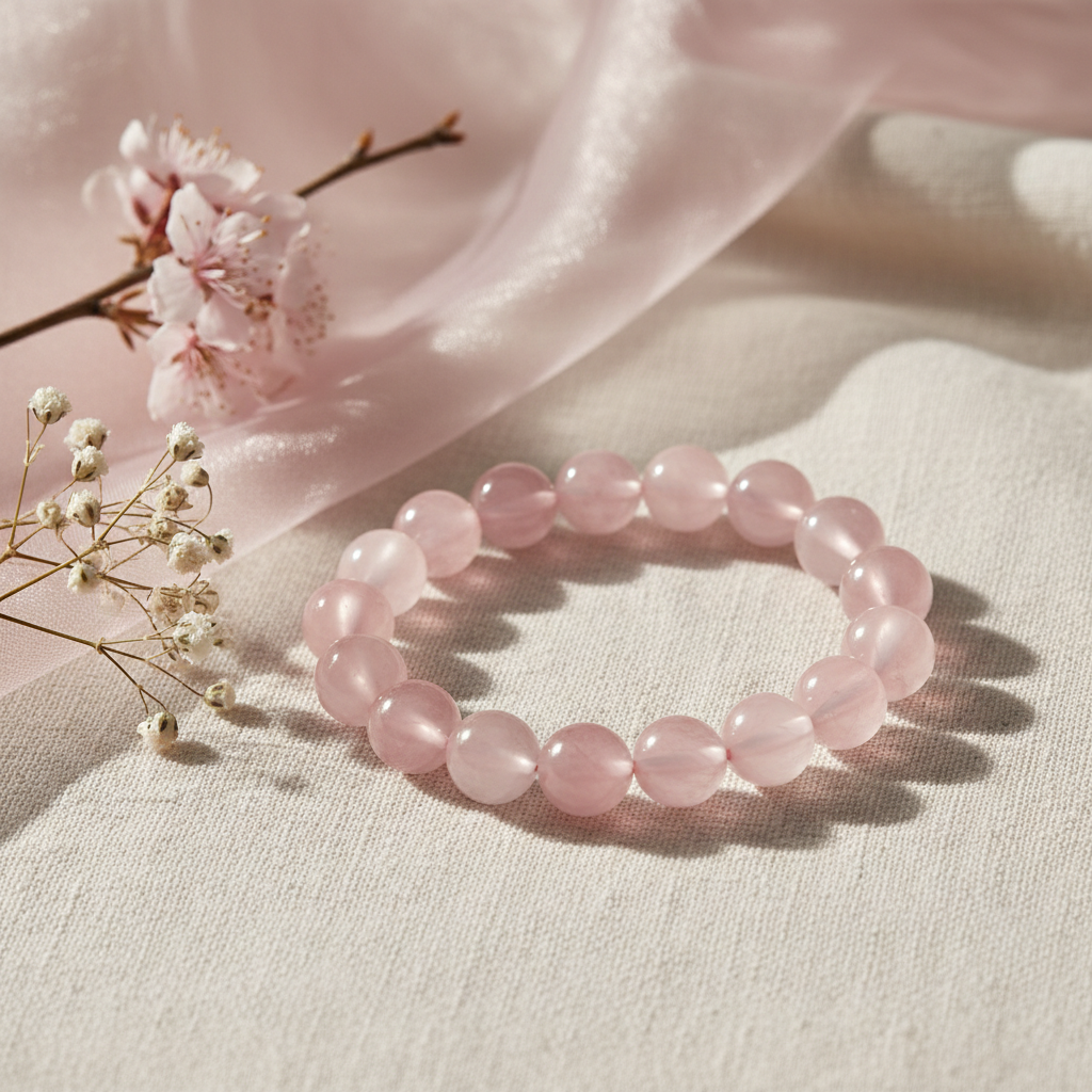 Natural Rose Quartz Bracelet – 8mm Handmade Japanese Jewelry