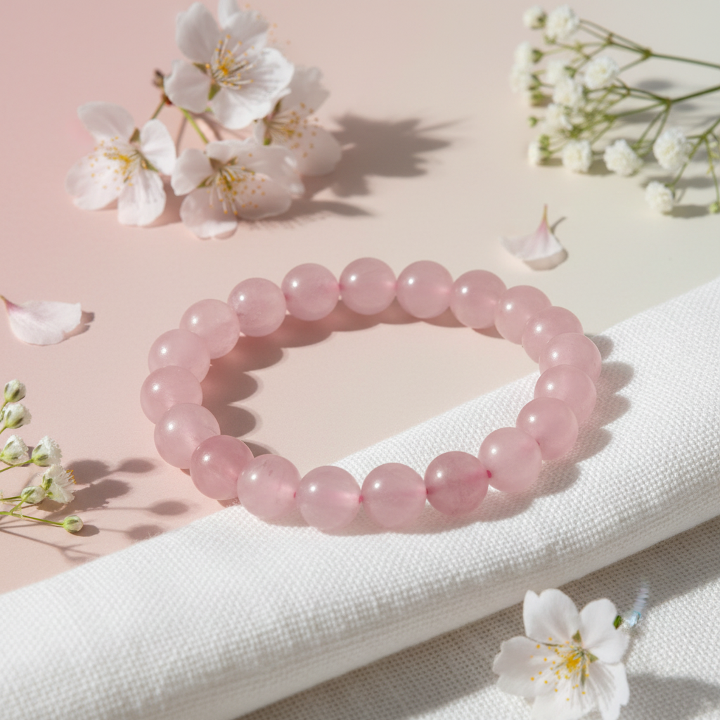 Natural Rose Quartz Bracelet - Opaque Pink